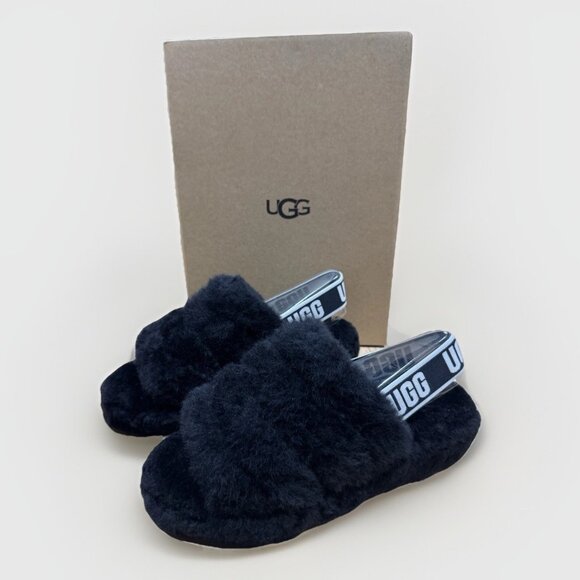 UGG Oh Yeah Women's Black Slip-On Slide Sheepskin Slipper Sandal Ankle Strap 7 - Picture 1 of 8
